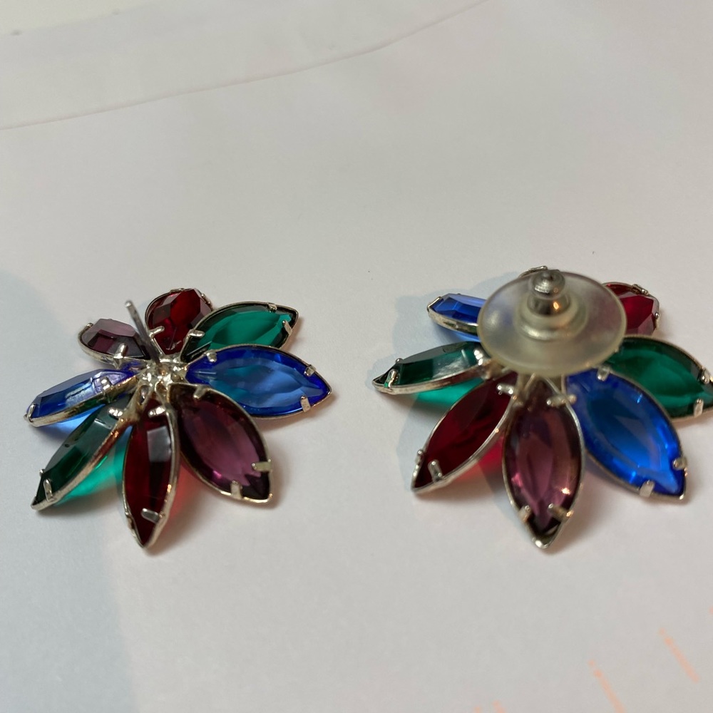 VINTAGE 1980’s MULTICOLOURED CRYSTAL FLOWER EARRINGS FOR PIERCED EARS - Picture 6 of 6
